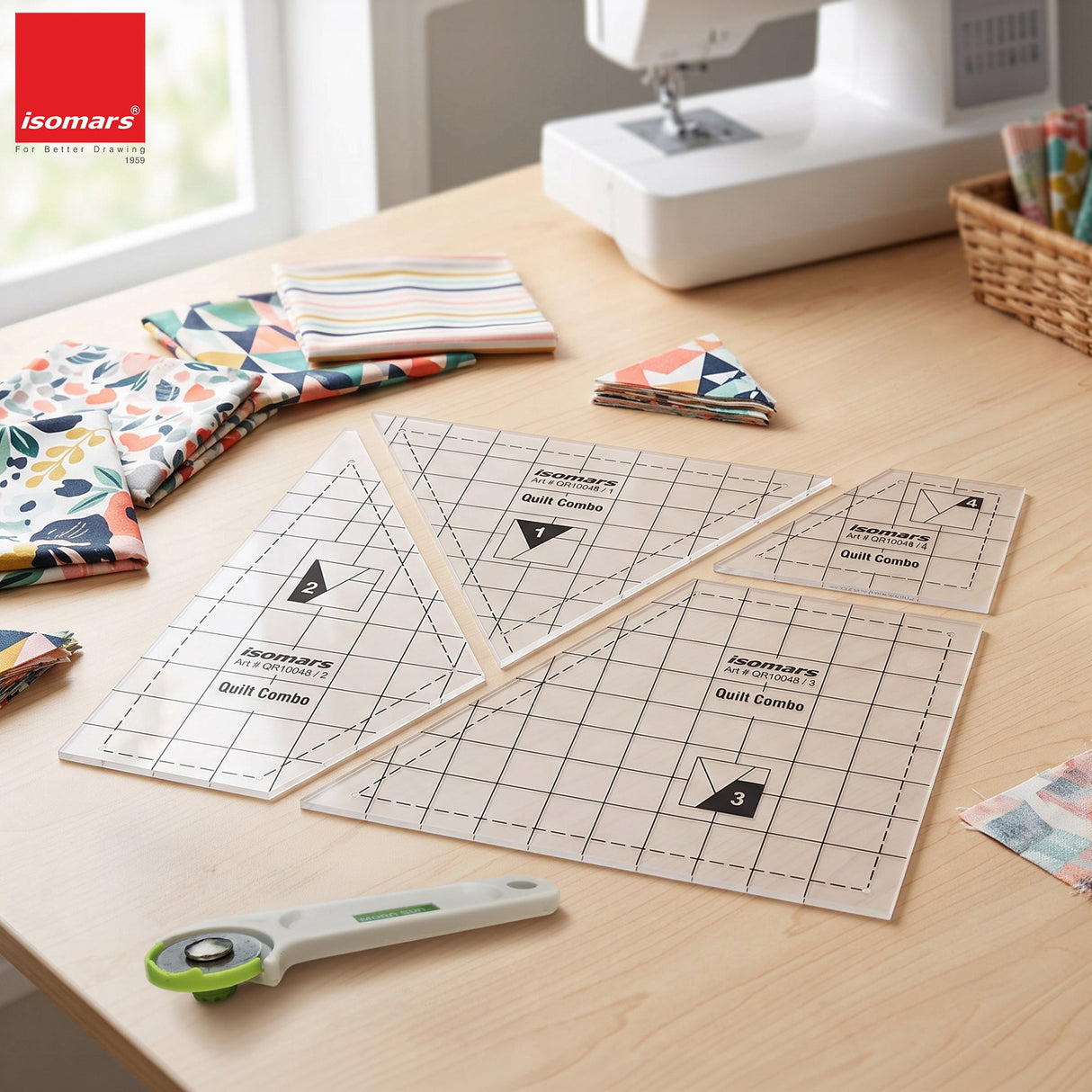 Isomars Quilt Ruler Set of 4 Acrylic Quilting Patchwork Templates - Isomars