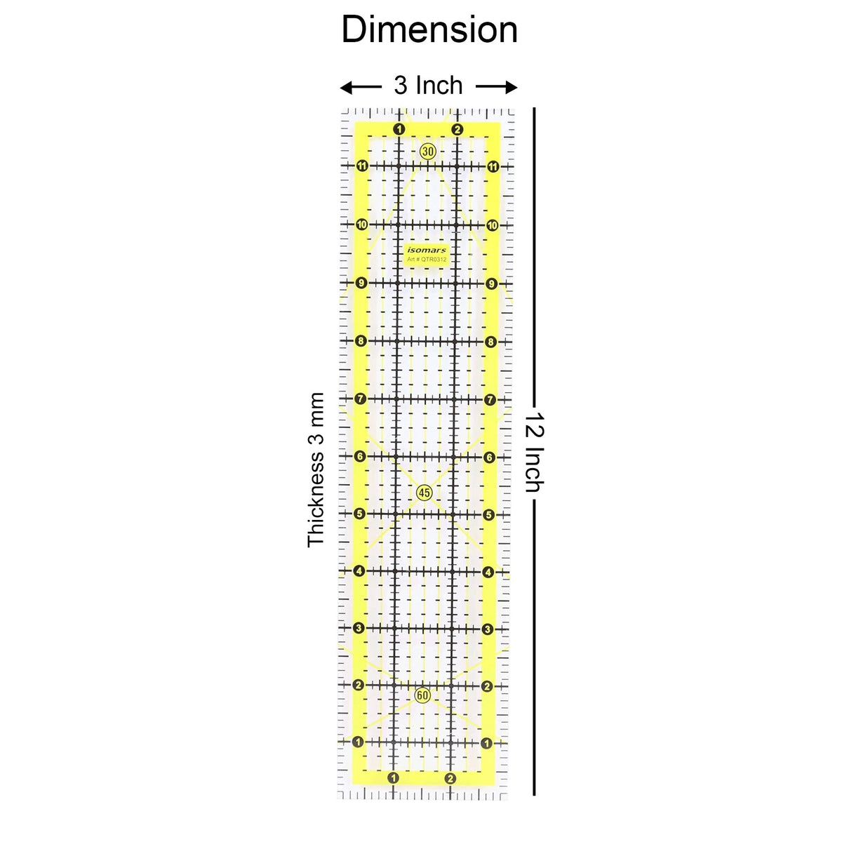 Isomars Quilting Ruler 3 x 12 Inch | Clear Acrylic Sewing Scale - Isomars