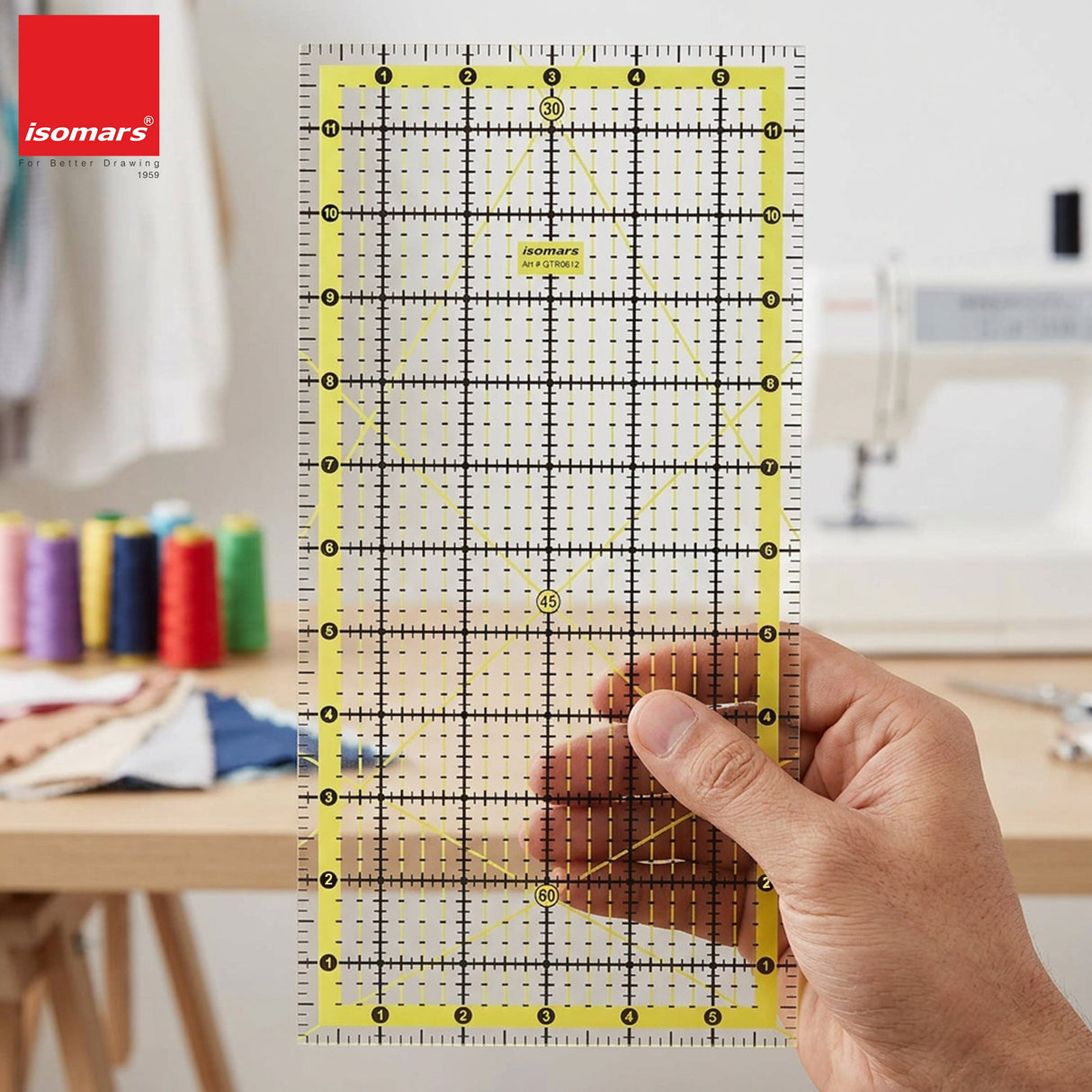Isomars Quilting Ruler 6 x 12 Inch | Garment Patchwork Ruler - Isomars