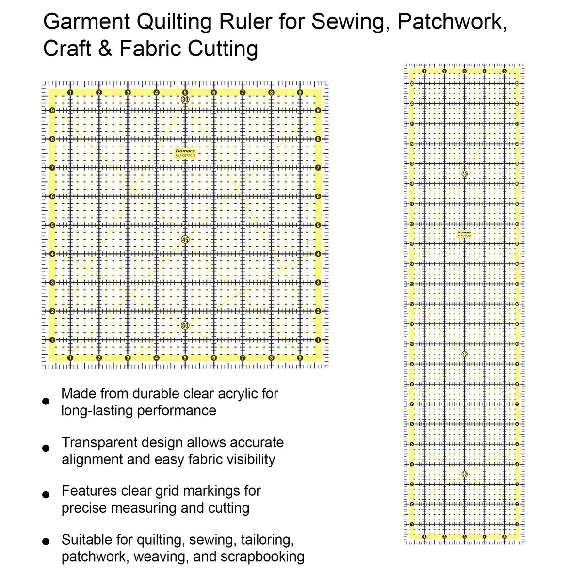 Isomars Quilting Ruler Set of 2 | 10 x 10 & 6 x 24 Inch Acrylic - Isomars