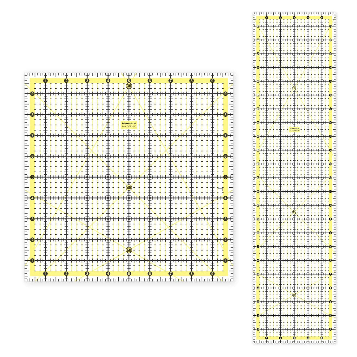 Isomars Quilting Ruler Set of 2 | 10 x 10 & 6 x 24 Inch Acrylic - Isomars