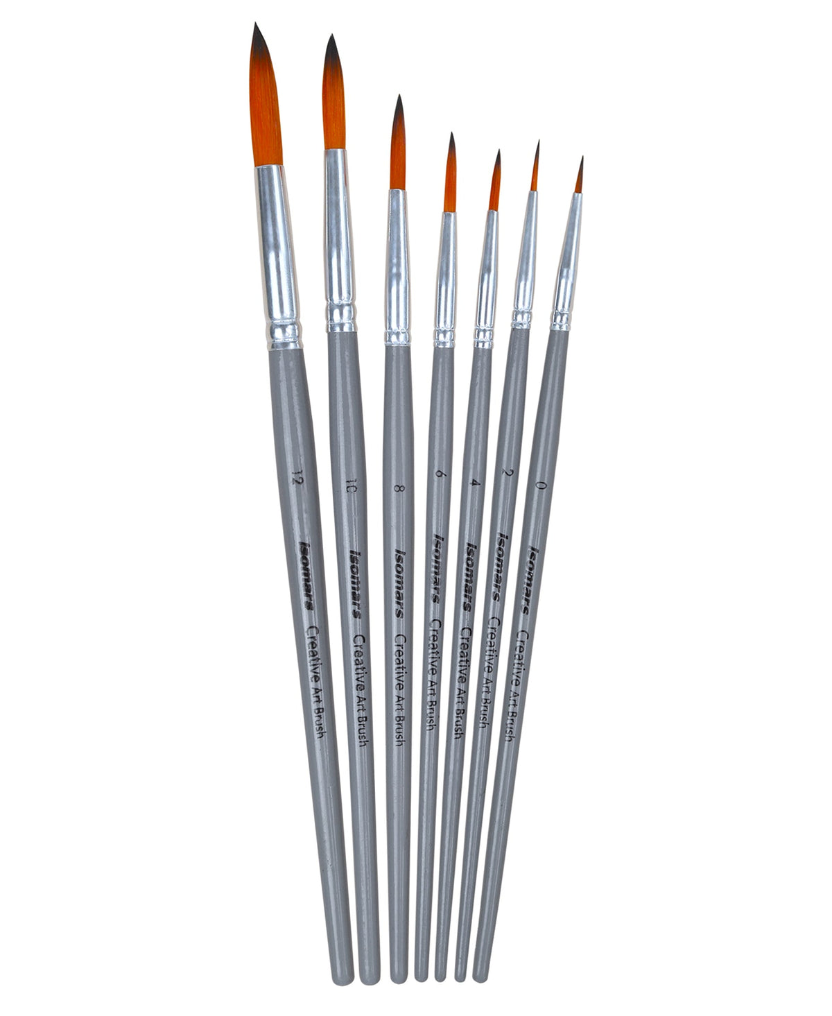 Isomars Round Paint Brush Set of 7 - Taklon Hair, Sizes 0 to 12 - Isomars
