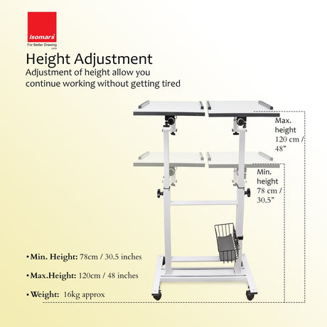 Isomars Sit &Stand 360° 2 Platforms Laptop & Projector User Table Multipurpose Angle Height & 360° Rotation Adjustable Both Side 2 Engineered Wood Board 20" / 50.8 cm x 14" / 35..5 cm (White) - Isomars