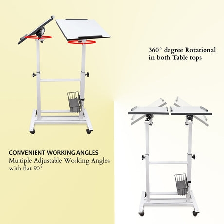 Isomars Sit &Stand 360° 2 Platforms Laptop & Projector User Table Multipurpose Angle Height & 360° Rotation Adjustable Both Side 2 Engineered Wood Board 20" / 50.8 cm x 14" / 35..5 cm (White) - Isomars
