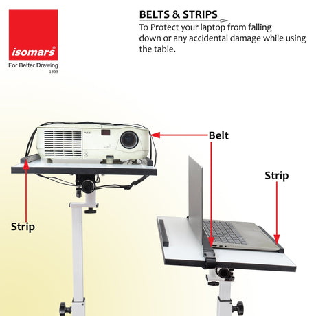 Isomars Sit &Stand 360° 2 Platforms Laptop & Projector User Table Multipurpose Angle Height & 360° Rotation Adjustable Both Side 2 Engineered Wood Board 20" / 50.8 cm x 14" / 35..5 cm (White) - Isomars