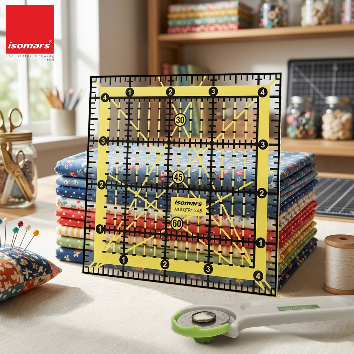 Isomars Square Patchwork Quilt Ruler 4.5 x 4.5 Inch | Acrylic - Isomars