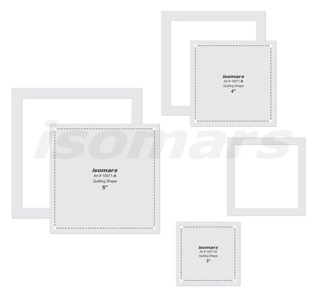 Isomars Square Quilting Patchwork Shape Template Set of 3 | Transparent Acrylic Square Quilting Rulers (3", 4" & 5") for Sewing, Patchwork, Fabric Cutting, Appliqué & DIY Craft Projects - Isomars