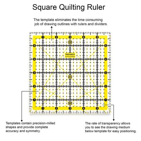 Isomars Square Quilting Ruler 6 x 6 Inch | 3mm Clear Acrylic - Isomars
