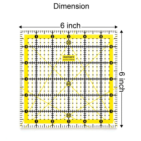 Isomars Square Quilting Ruler 6 x 6 Inch | 3mm Clear Acrylic - Isomars