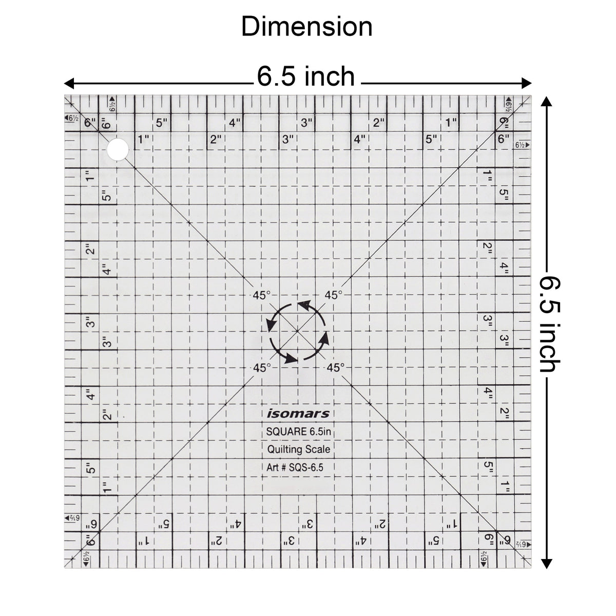 Isomars Square Quilting Ruler 6.5" x 6.5" for Fabric Cutting - Isomars