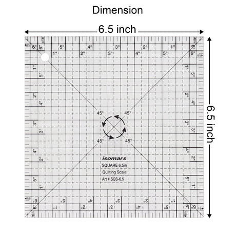 Isomars Square Quilting Ruler 6.5" x 6.5" for Fabric Cutting - Isomars