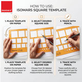 Isomars Square Template Drawing Stencil | Precision Geometric Square Drafting Template with 34 Square Sizes | Technical Drawing Tool for Architects, Engineers, Designers, Artists & Students - Isomars