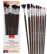 Isomars Studium Extra Long Handle Artist Paint Brush Set of 10 for Acrylic, Oil & Mixed Media Painting - Isomars