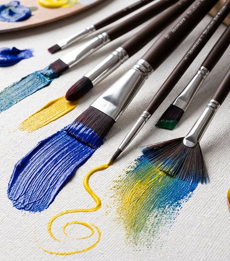 Isomars Studium Extra Long Handle Artist Paint Brush Set of 10 for Acrylic, Oil & Mixed Media Painting - Isomars