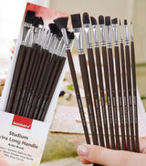 Isomars Studium Extra Long Handle Artist Paint Brush Set of 10 for Acrylic, Oil & Mixed Media Painting - Isomars