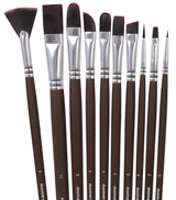 Isomars Studium Extra Long Handle Artist Paint Brush Set of 10 for Acrylic, Oil & Mixed Media Painting - Isomars