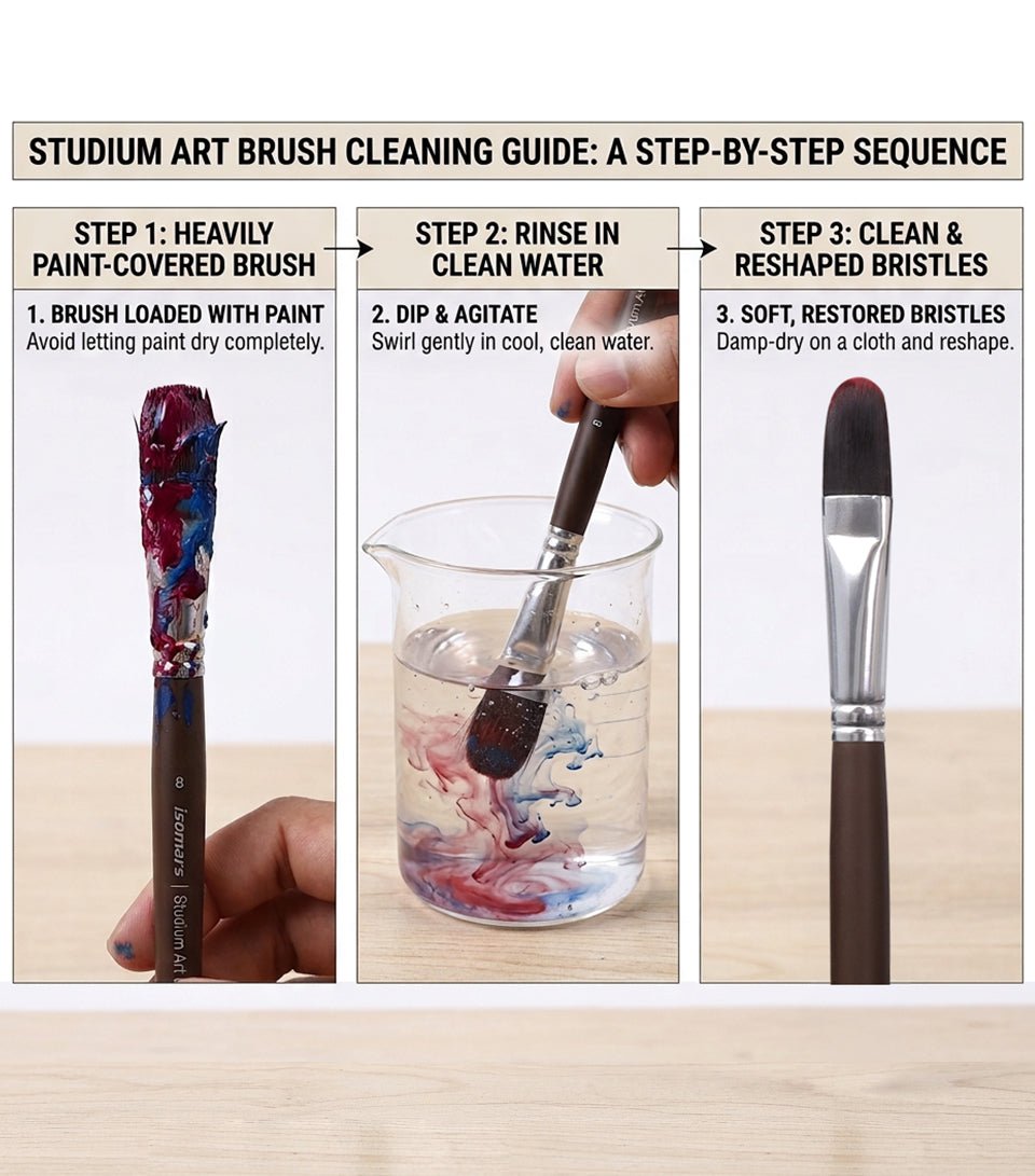Isomars Studium Extra Long Handle Artist Paint Brush Set of 10 for Acrylic, Oil & Mixed Media Painting - Isomars