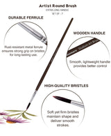 Isomars Studium Extra Long Handle Round Paint Brush Set of 7 for Acrylic, Watercolor & Oil Painting - Isomars