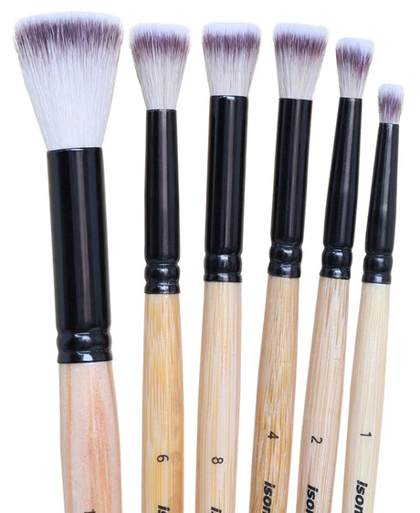 Isomars Studium Flat Blending Brush Set of 6 for Artists – Professional Paint Brushes for Blending & Smooth Transitions – Ideal for Watercolor, Acrylic & Oil Painting – Sizes 1, 2, 4, 6, 8, 10 - Isomars