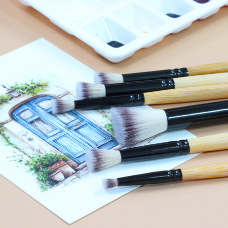 Isomars Studium Flat Blending Brush Set of 6 for Artists – Professional Paint Brushes for Blending & Smooth Transitions – Ideal for Watercolor, Acrylic & Oil Painting – Sizes 1, 2, 4, 6, 8, 10 - Isomars