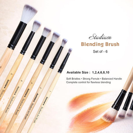 Isomars Studium Flat Blending Brush Set of 6 for Artists – Professional Paint Brushes for Blending & Smooth Transitions – Ideal for Watercolor, Acrylic & Oil Painting – Sizes 1, 2, 4, 6, 8, 10 - Isomars