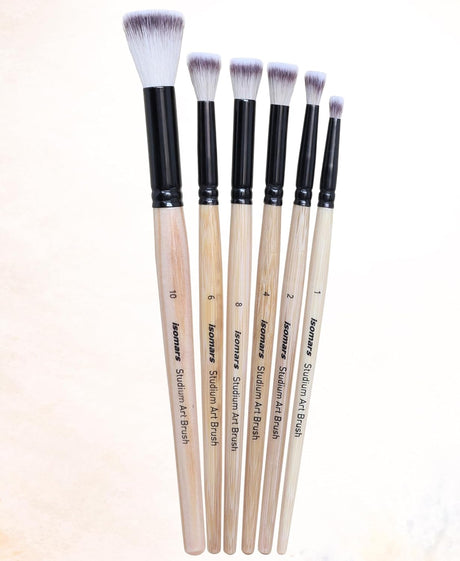Isomars Studium Flat Blending Brush Set of 6 for Artists – Professional Paint Brushes for Blending & Smooth Transitions – Ideal for Watercolor, Acrylic & Oil Painting – Sizes 1, 2, 4, 6, 8, 10 - Isomars