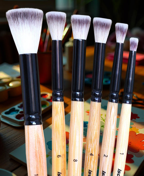 Isomars Studium Flat Blending Brush Set of 6 for Artists – Professional Paint Brushes for Blending & Smooth Transitions – Ideal for Watercolor, Acrylic & Oil Painting – Sizes 1, 2, 4, 6, 8, 10 - Isomars