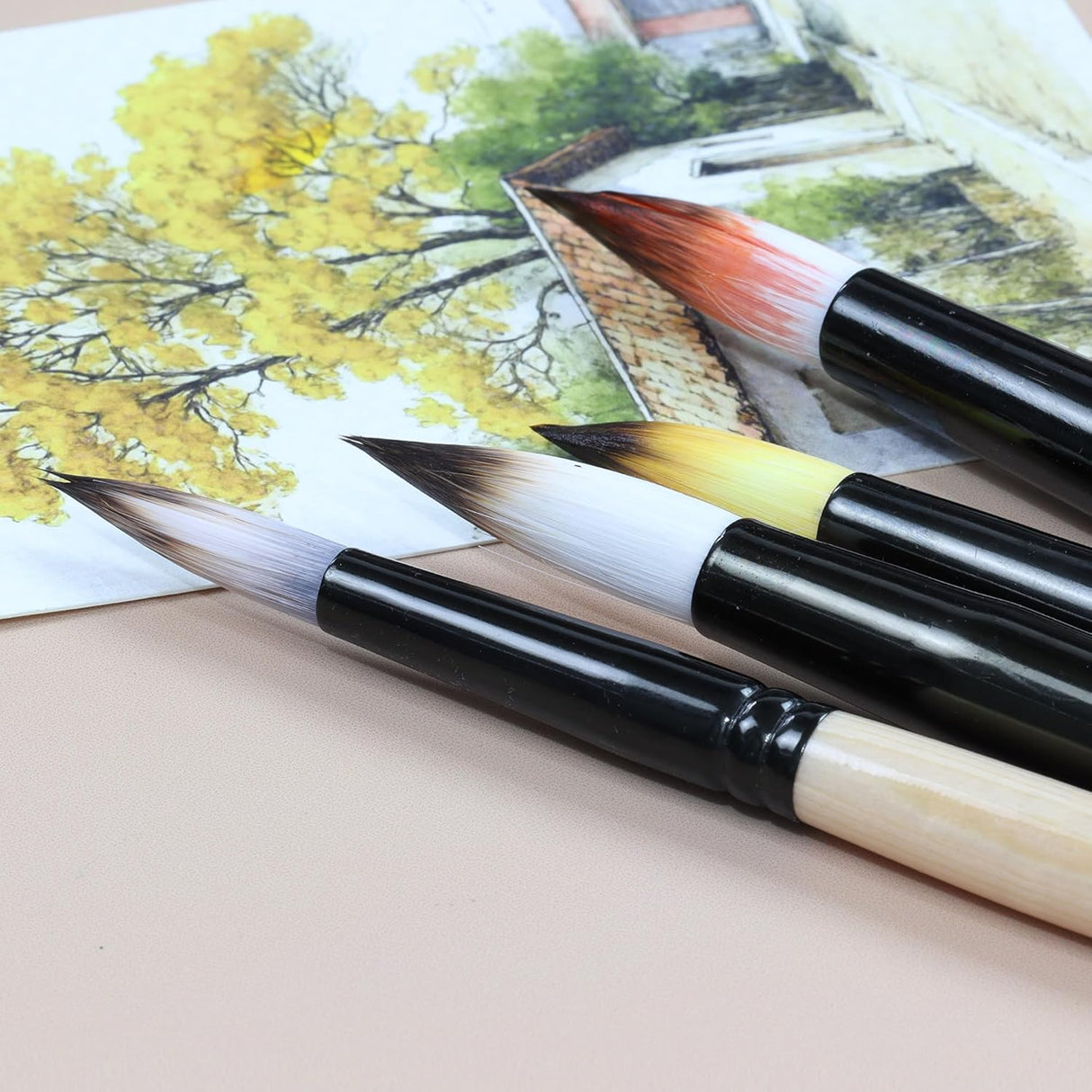 Isomars Studium Mop Brush Set of 4 - Professional Synthetic Hair Round Paint Brushes for Watercolor, Gouache, Acrylic, Ink & Oil Painting - Natural Wooden Handle Art Brushes (Sizes 14, 16, 18, 20) - Isomars
