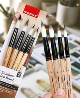 Isomars Studium Mop Brush Set of 4 - Professional Synthetic Hair Round Paint Brushes for Watercolor, Gouache, Acrylic, Ink & Oil Painting - Natural Wooden Handle Art Brushes (Sizes 14, 16, 18, 20) - Isomars
