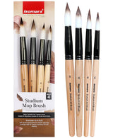Isomars Studium Mop Brush Set of 4 - Professional Synthetic Hair Round Paint Brushes for Watercolor, Gouache, Acrylic, Ink & Oil Painting - Natural Wooden Handle Art Brushes (Sizes 14, 16, 18, 20) - Isomars