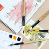 Isomars Studium Mop Brush Set of 4 - Professional Synthetic Hair Round Paint Brushes for Watercolor, Gouache, Acrylic, Ink & Oil Painting - Natural Wooden Handle Art Brushes (Sizes 14, 16, 18, 20) - Isomars