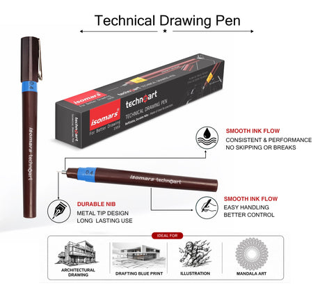 Isomars Technoart Fineliner Pen 0.4mm with Waterproof Black Ink - Isomars