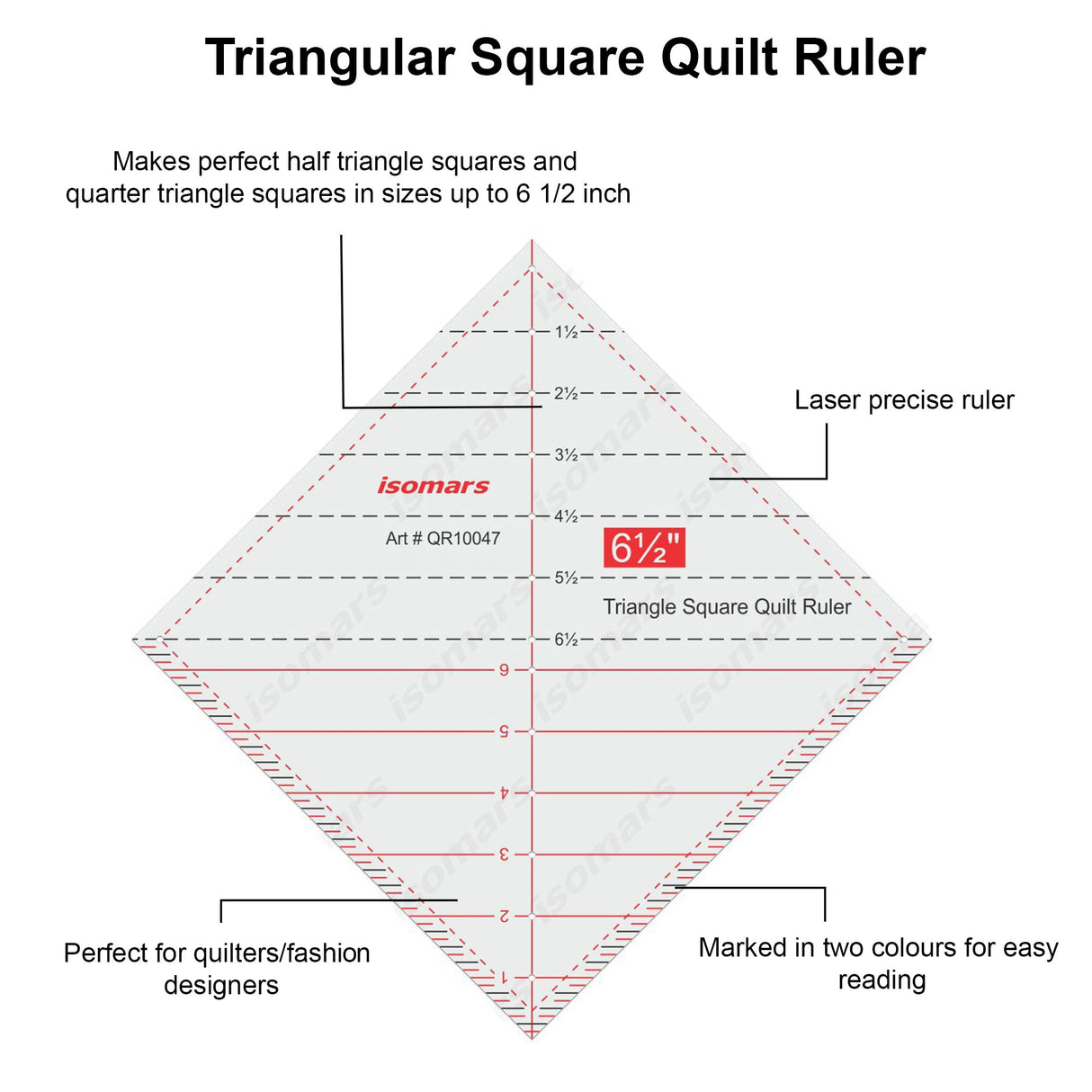 Isomars Triangle Square Quilt Ruler 6.5 Inch for Quilting - Isomars