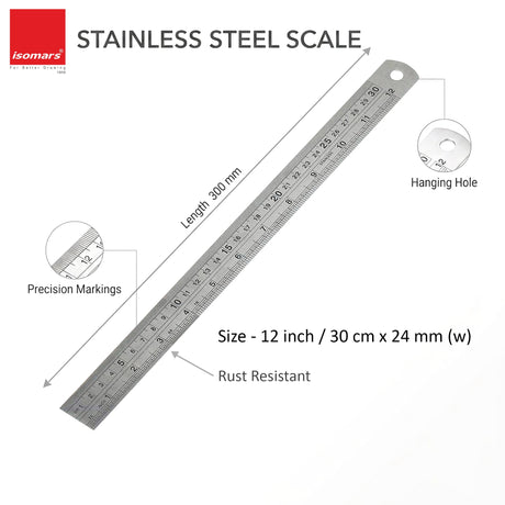 Isomars Triangular Scale 12 Inch with Stainless Steel Measuring Ruler 12 Inch Combo Set | Architect & Engineering Drafting Ruler | Multi-Scale Metric Drawing Tool for Students & Professionals - Isomars