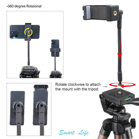 Isomars Tripod Mobile Holder Adjustable- for Smartphones & iPhones (Black) with 360° Rotational Working Angles & Flexible Extender with Spring Mechanisam Adjustable Angles - Isomars