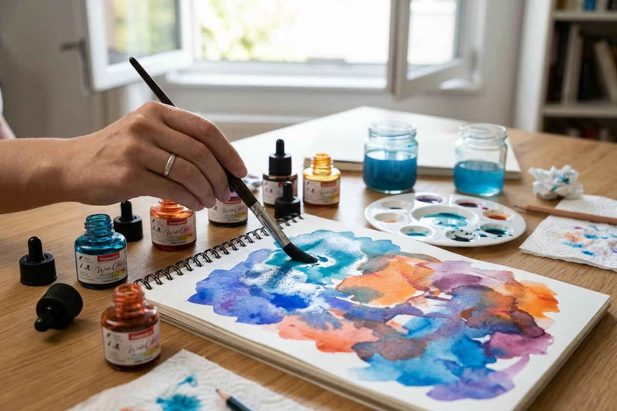 Isomars Water Color Ink Set of 12 Vibrant Professional Liquid Watercolors (35ml Bottles) with Droppers - Transparent Inks for Calligraphy, Illustration, Airbrushing & Painting - Isomars