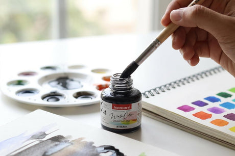 Isomars Water Color Ink Set of 12 Vibrant Professional Liquid Watercolors (35ml Bottles) with Droppers - Transparent Inks for Calligraphy, Illustration, Airbrushing & Painting - Isomars