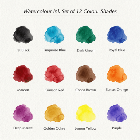 Isomars Water Color Ink Set of 12 Vibrant Professional Liquid Watercolors (35ml Bottles) with Droppers - Transparent Inks for Calligraphy, Illustration, Airbrushing & Painting - Isomars