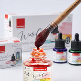 Isomars Watercolour Drawing Ink Set of 12 (35ml Each) with Mop Brush Set of 4 | Vibrant Liquid Watercolor Inks for Calligraphy, Illustration, Airbrush, Painting & Mixed Media Art - Isomars
