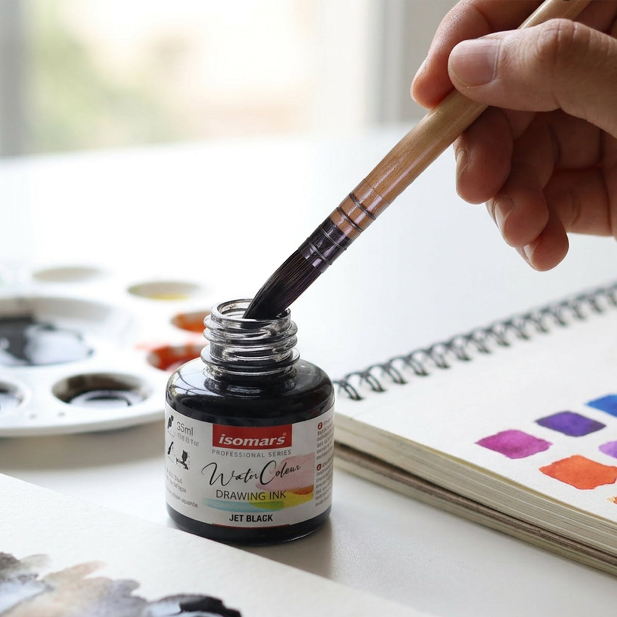 Isomars Watercolour Drawing Ink Set of 12 (35ml Each) with Mop Brush Set of 4 | Vibrant Liquid Watercolor Inks for Calligraphy, Illustration, Airbrush, Painting & Mixed Media Art - Isomars