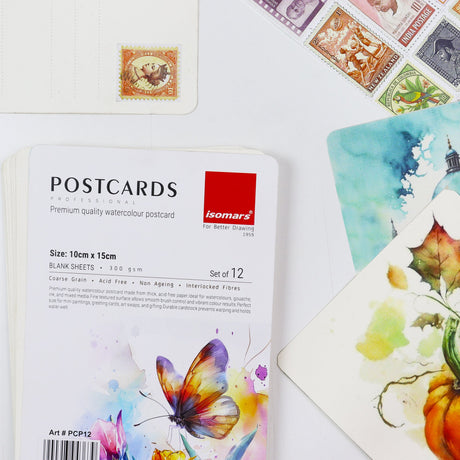Isomars Watercolour Postcards 10x15cm, 300 GSM, Pack of 12 - Isomars