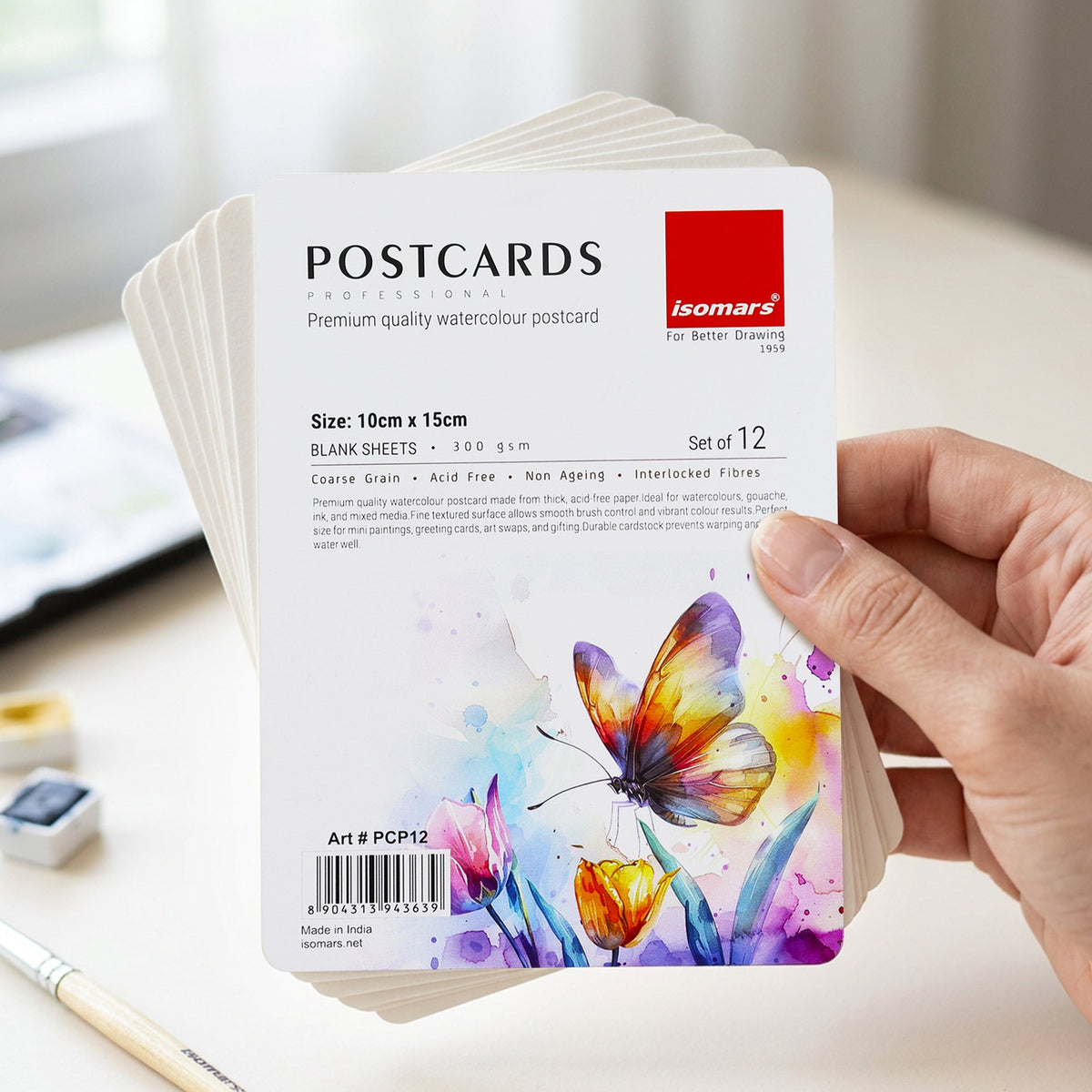Isomars Watercolour Postcards 10x15cm, 300 GSM, Pack of 12 - Isomars