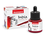 Isomars Waterproof Drawing Ink with Dropper 35ml | Maroon India Ink for Calligraphy, Art, Technical Drawing & Illustration | Quick Dry, Fade Resistant, Permanent Pigmented Ink - Isomars