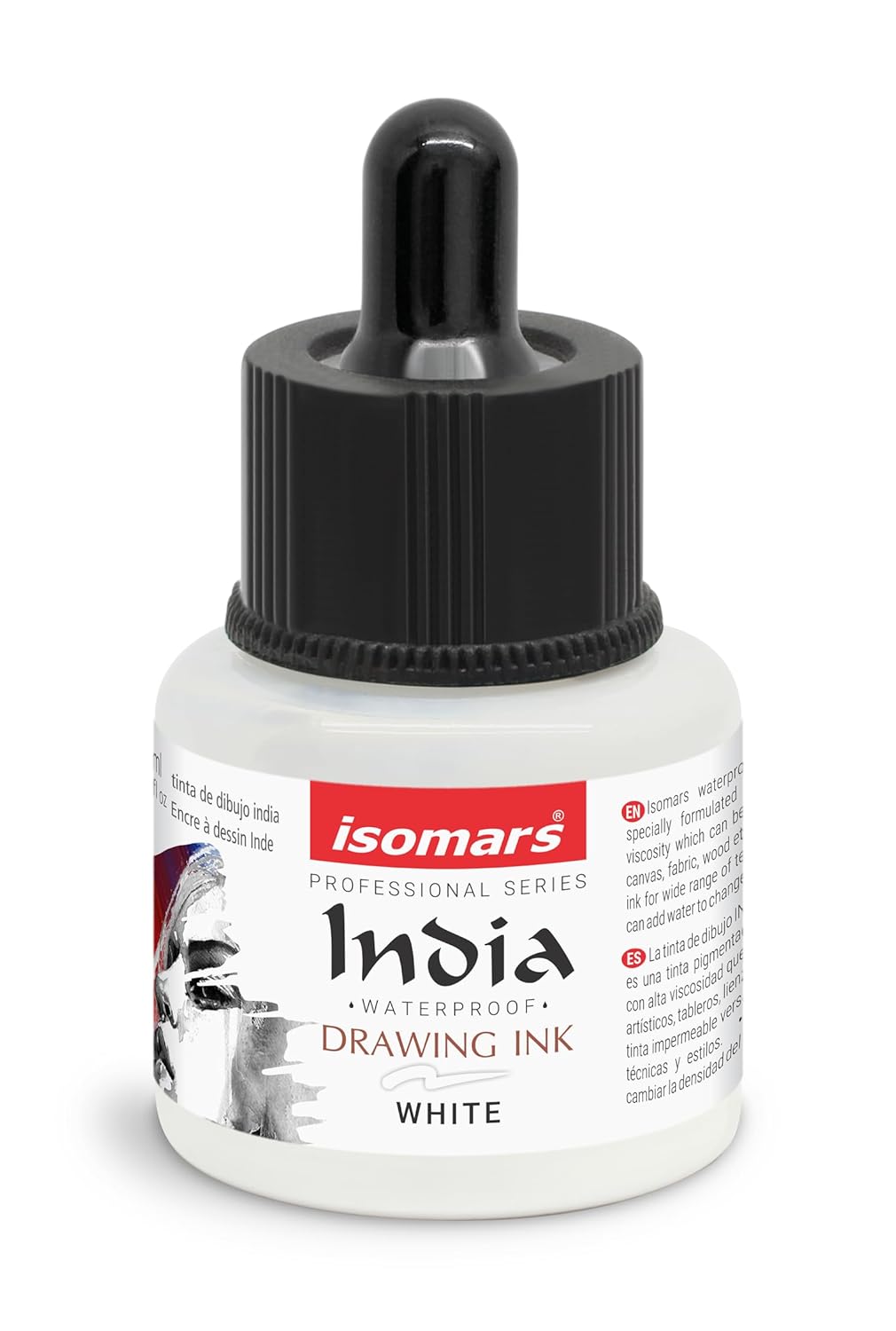 Isomars Waterproof Drawing Ink with Dropper 35ml | White India Ink for Calligraphy, Technical Drawing, Illustration & Art | Quick Dry, Fade Resistant, Permanent Pigmented Ink - Isomars