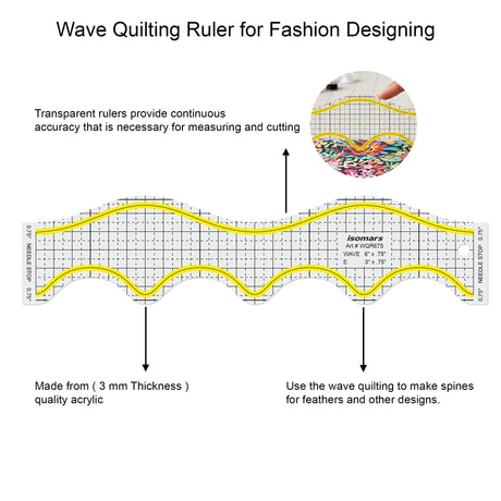 Isomars Wave Quilting Ruler 12.75 x 3 Inch Acrylic Sewing Template - Isomars