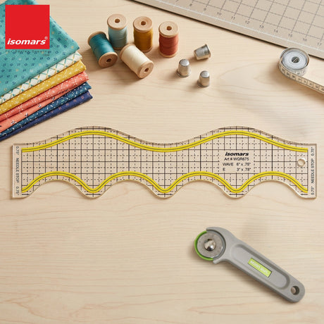 Isomars Wave Quilting Ruler 12.75 x 3 Inch Acrylic Sewing Template - Isomars