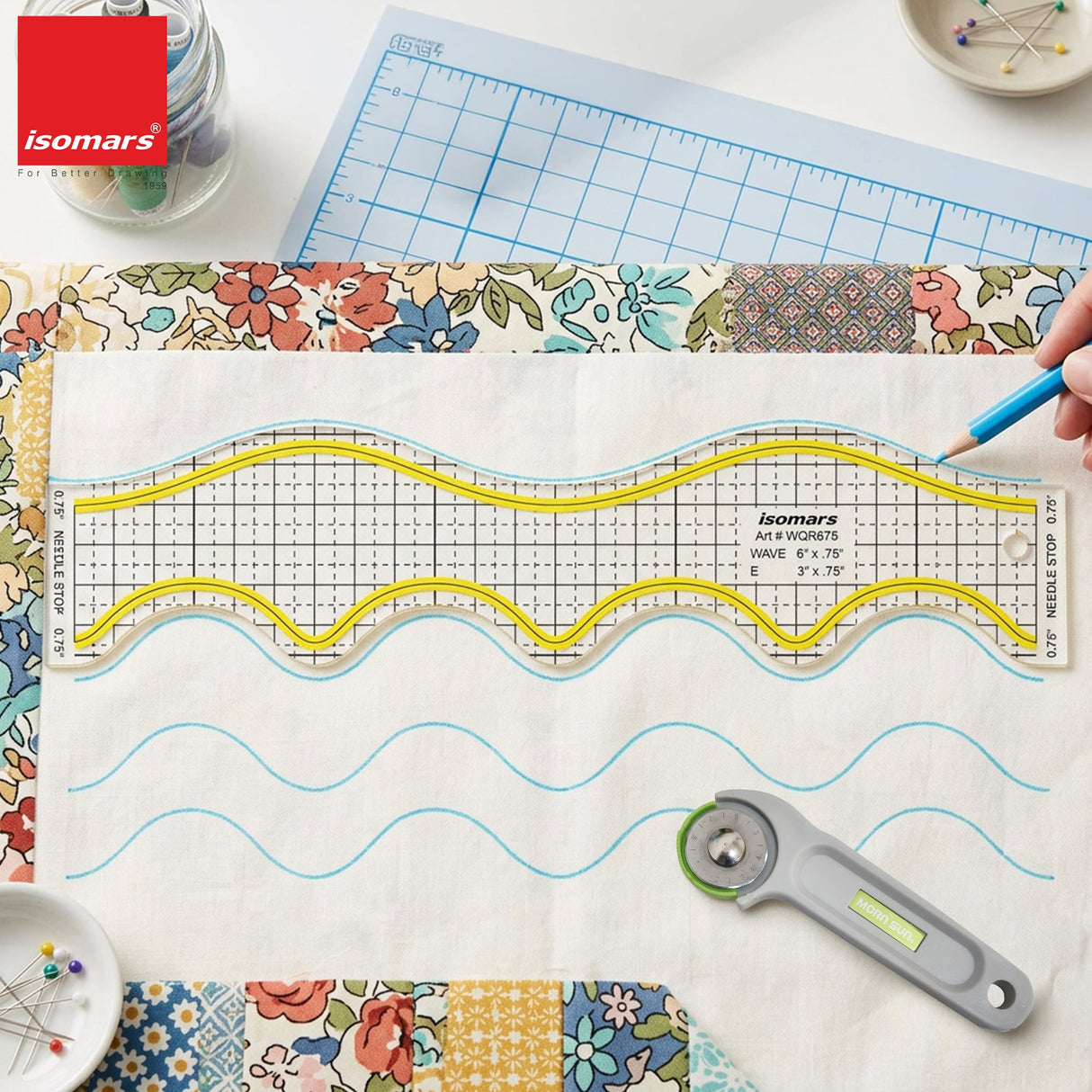 Isomars Wave Quilting Ruler 12.75 x 3 Inch Acrylic Sewing Template - Isomars