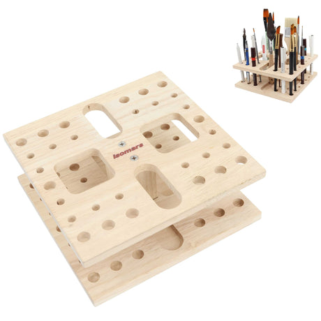 Isomars Wooden Art Tools Brush Stand - Square Brush Organiser for all kind of paint brush handles and other drawing instruments (WITHOUT BRUSHES) - Isomars