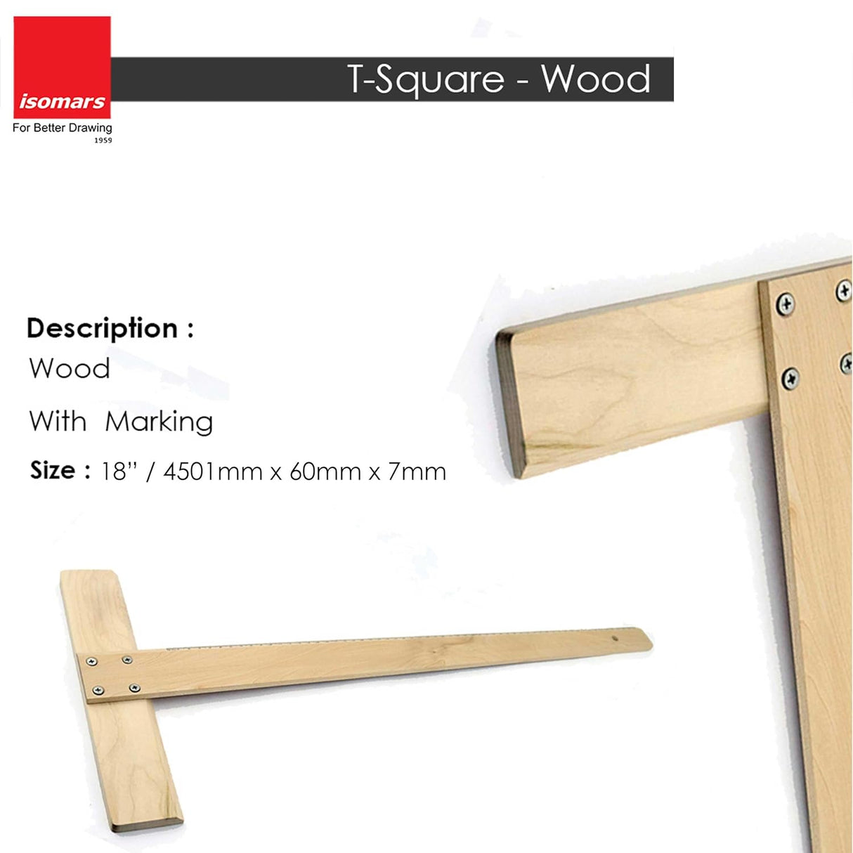 Isomars Wooden Board 14" x 20" with Wooden T-Square Combo - Drawing & Drafting Board & Wooden T-Scale Combo for Architecture and Engineering - Isomars