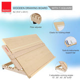 Isomars Wooden Board 18.5" x 25.5" With T-Square Combo - Drawing & Drafting Board & T-Scale for Architecture and Engineering (A2) - Isomars